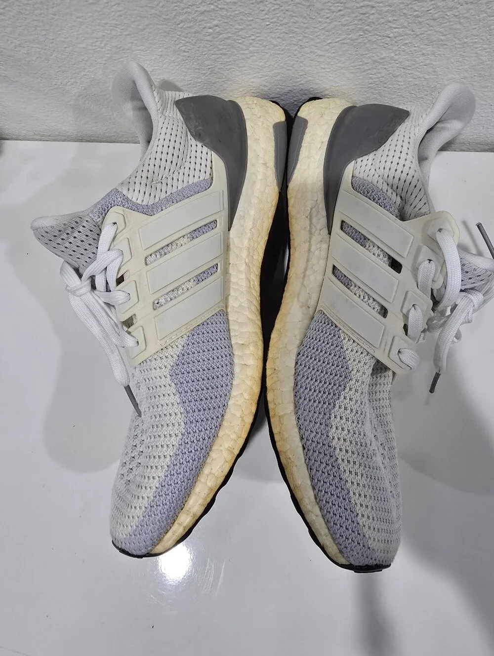 Adidas Ultraboost White and Cream Knit Performance Sneakers AQ4007